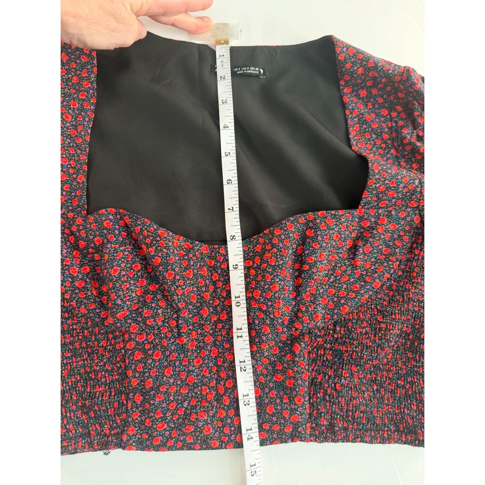 Zara‎ Crop Top Women S Red Floral Smocked Puff Sleeve Square Neck Boho Festival - Picture 4 of 9